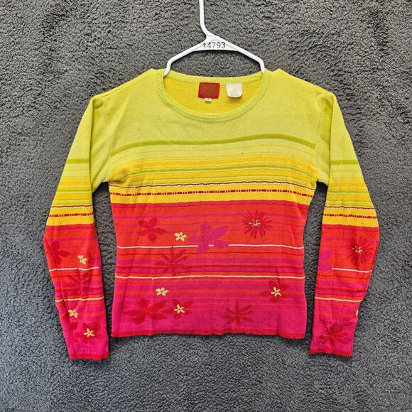 Kenzo‎ Jungle Sweater Women Size 16 Yellow Red Crewneck Knit Tops - Picture 1 of 10
